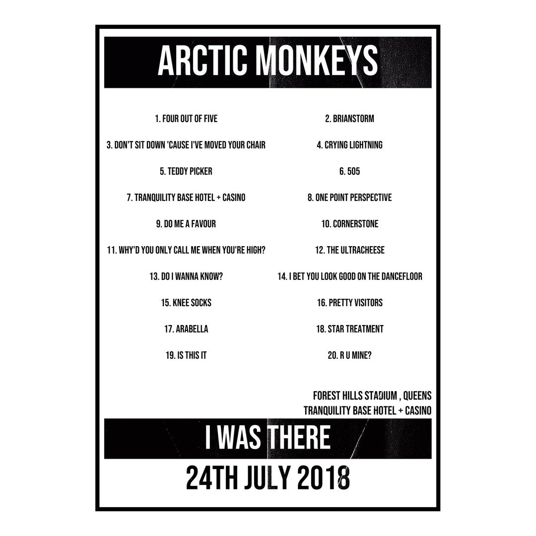 Arctic Monkeys Queens 24th July 2018 Setlist poster