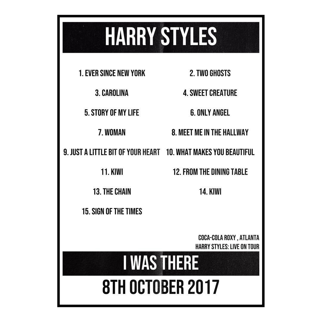 Harry Styles Atlanta 8th October 2017 Setlist poster