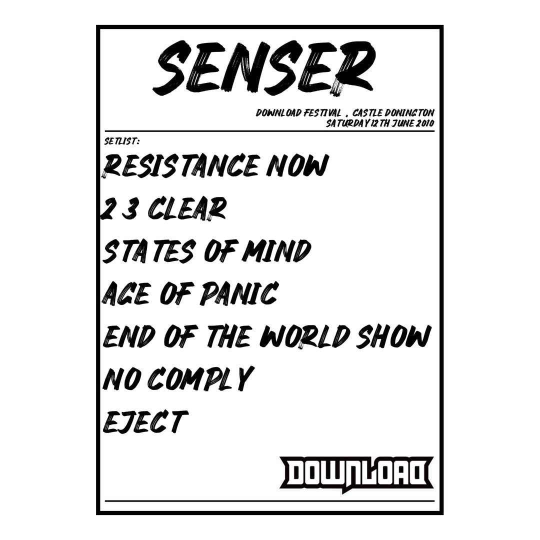 Senser Castle Donington 12th June 2010 Setlist poster