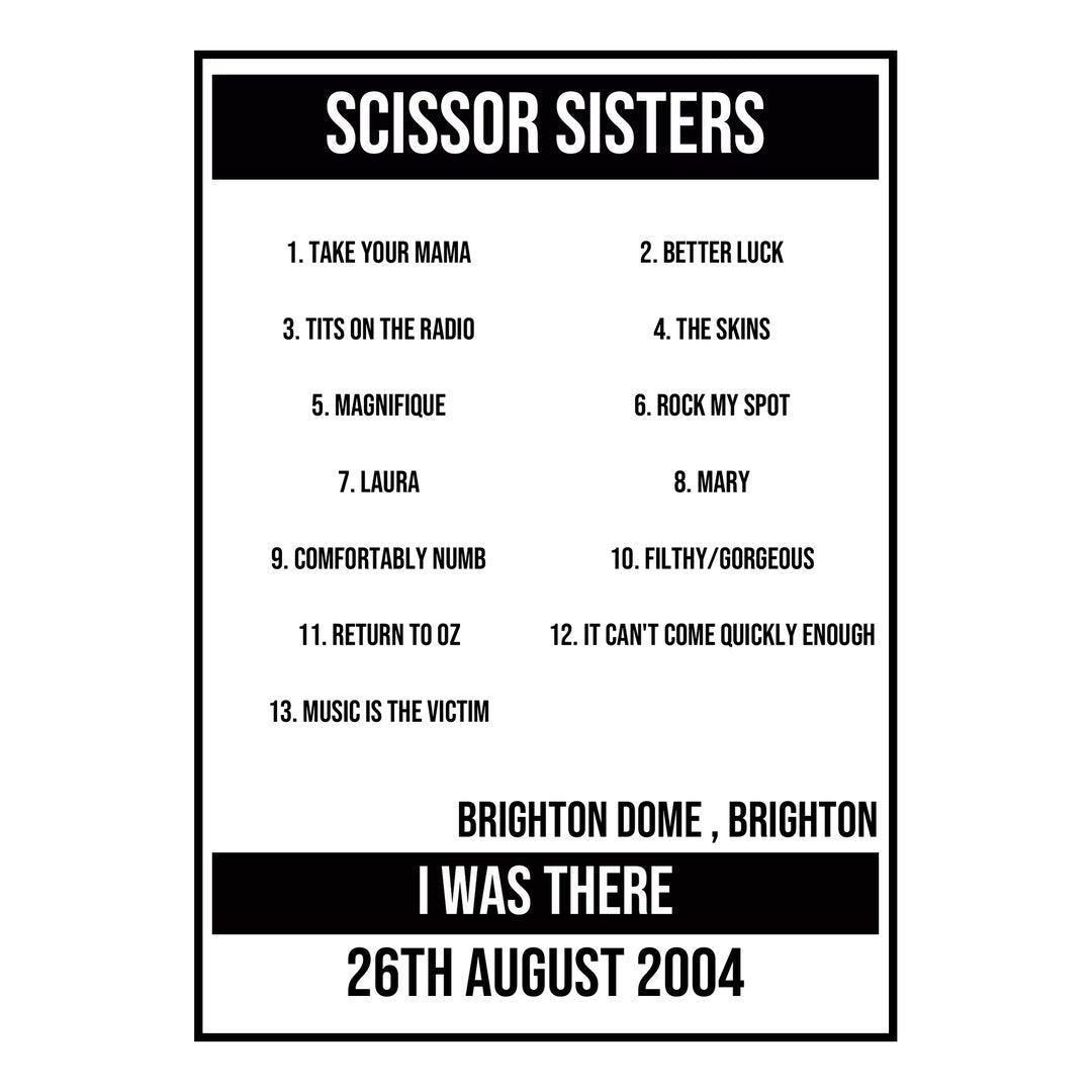 A Setlist Poster Featuring Scissor Sisters Gig from Brighton in 2004