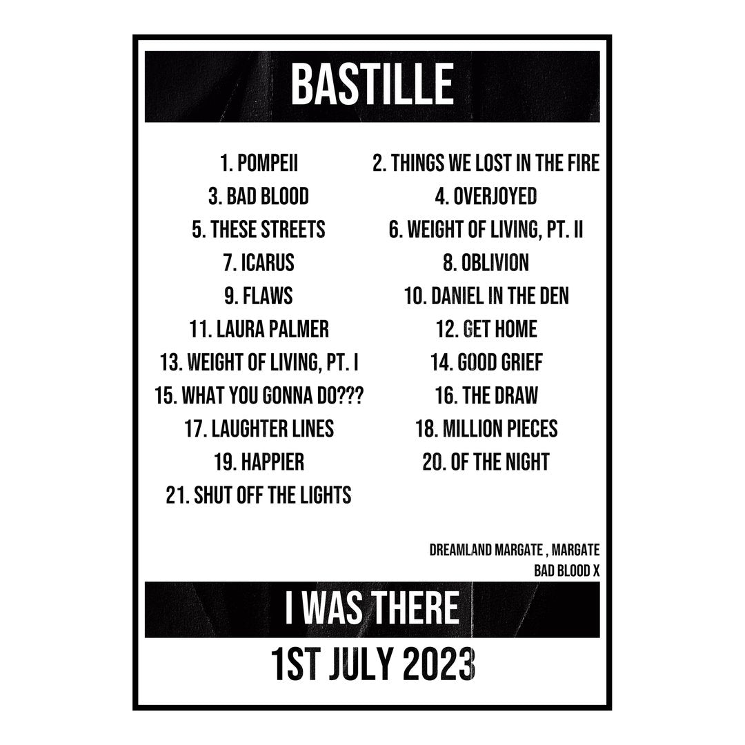 Bastille Margate 1st July 2023 Setlist poster