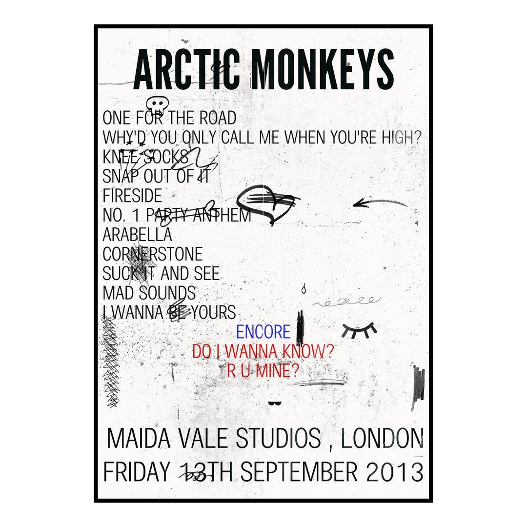 Arctic Monkeys London 13th September 2013 Setlist poster