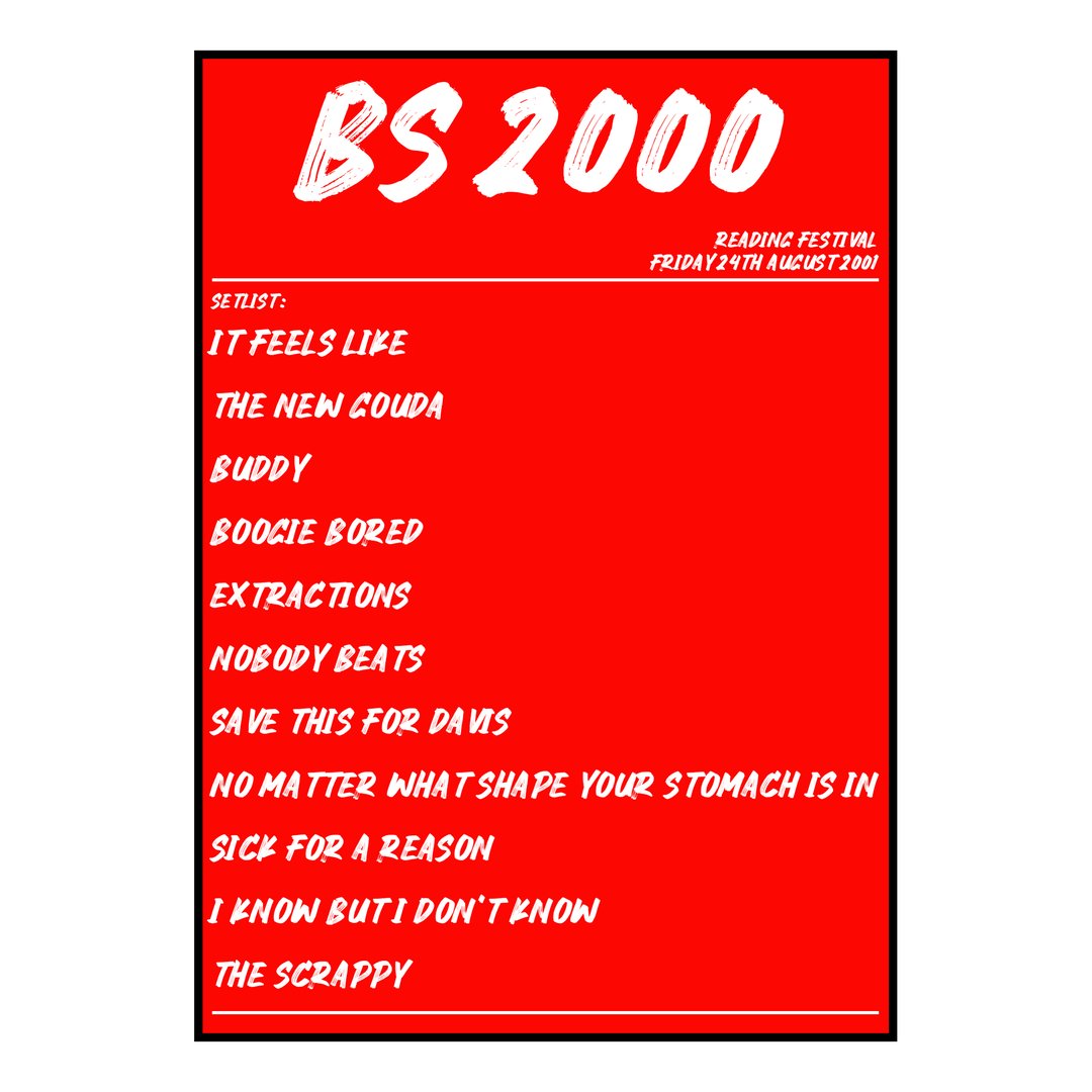 BS 2000 Reading 24th August 2001 Setlist poster