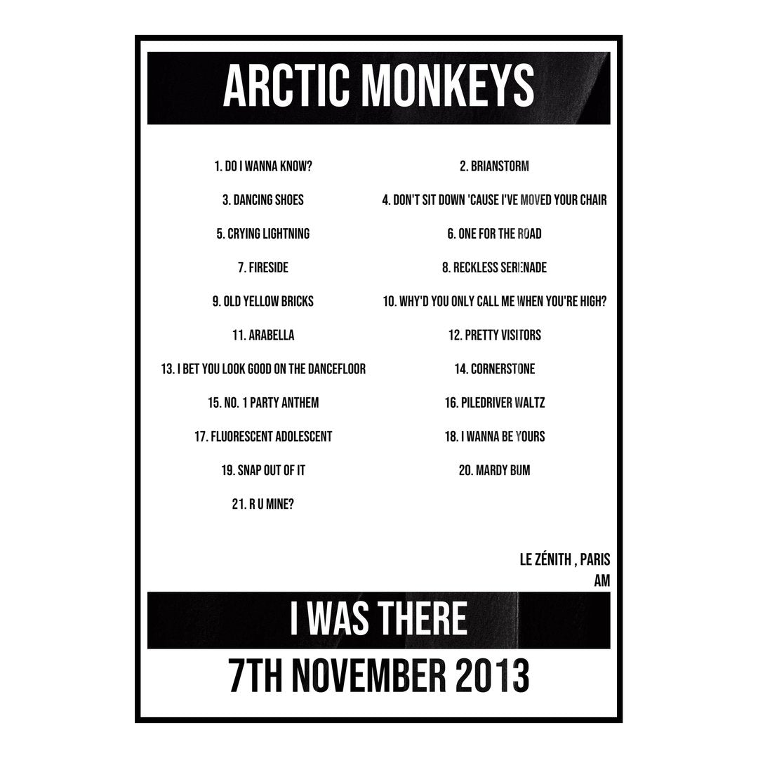 Arctic Monkeys Paris 7th November 2013 Setlist poster