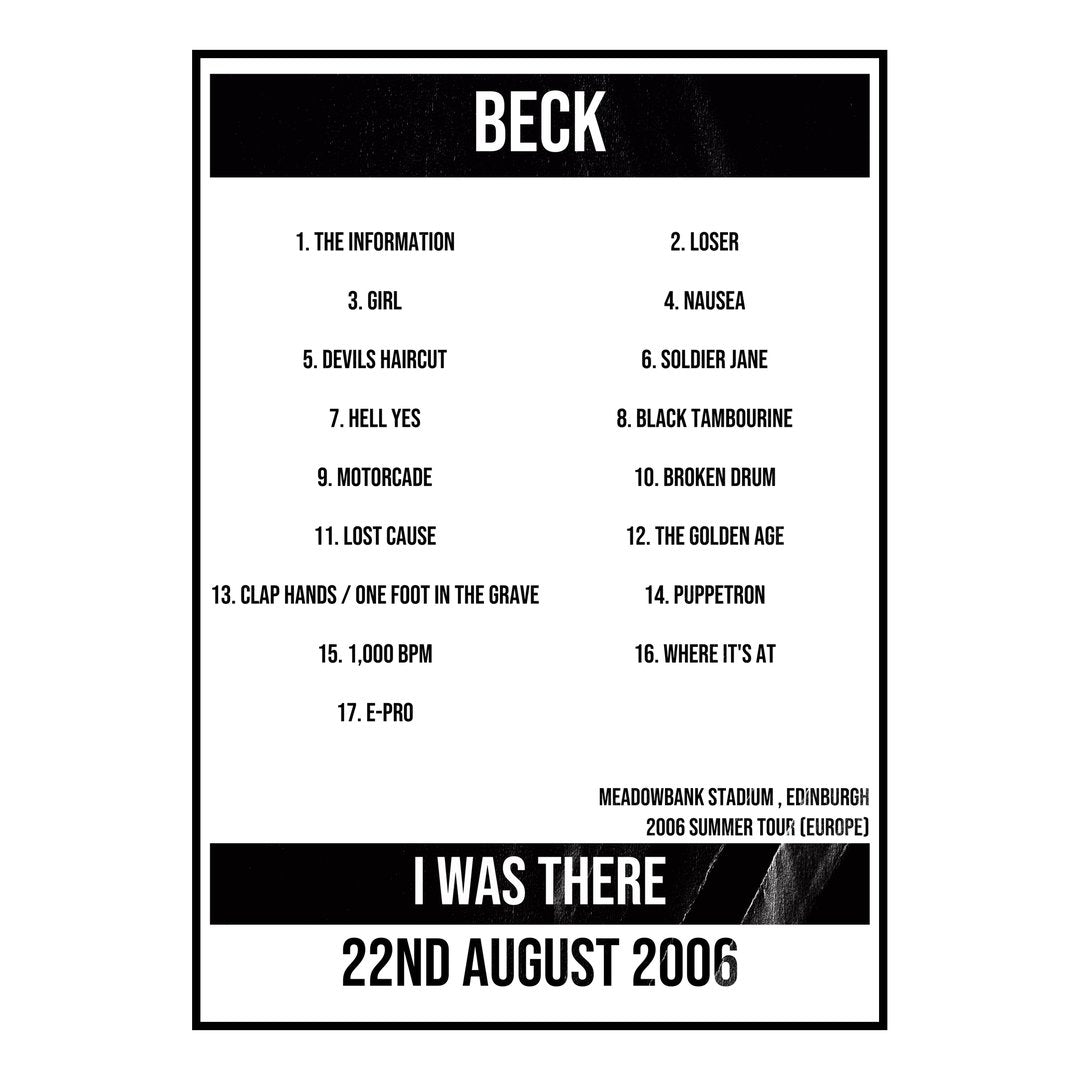 Beck Edinburgh 22nd August 2006 Setlist poster