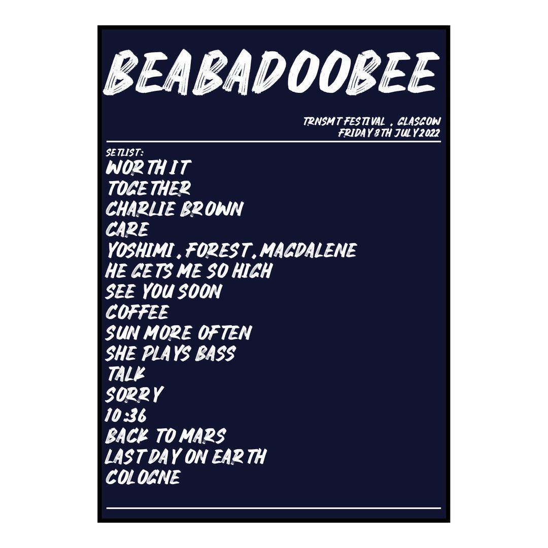 beabadoobee Glasgow 8th July 2022 Setlist poster