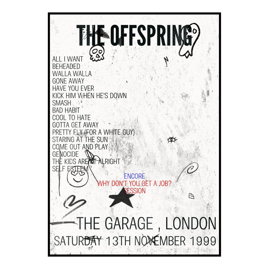 The Offspring London 13th November 1999 Setlist poster