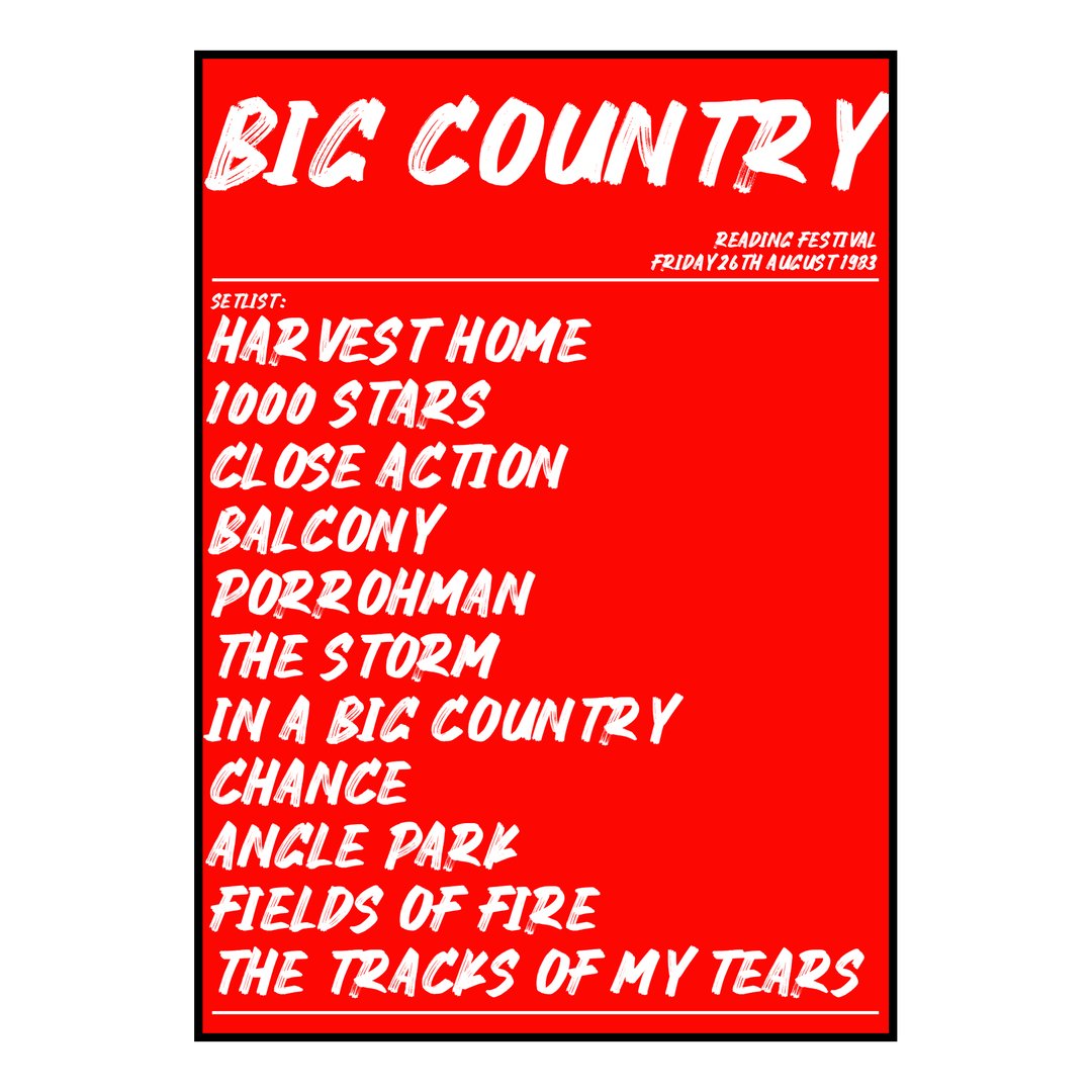 Big Country Reading 26th August 1983 Setlist poster