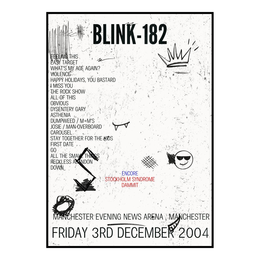 blink‐182 Manchester 3rd December 2004 Setlist poster