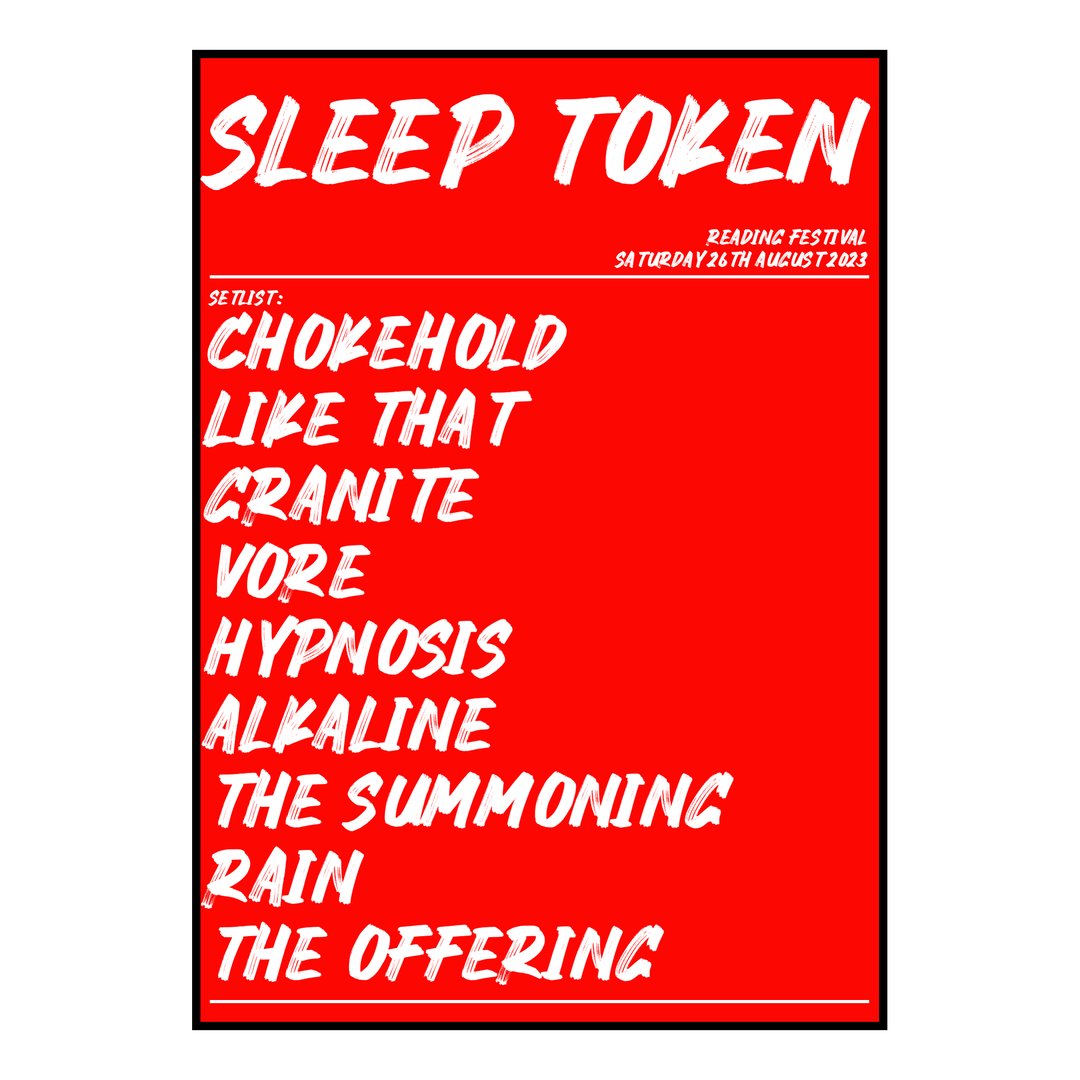 Sleep Token Reading 26th August 2023 Setlist poster