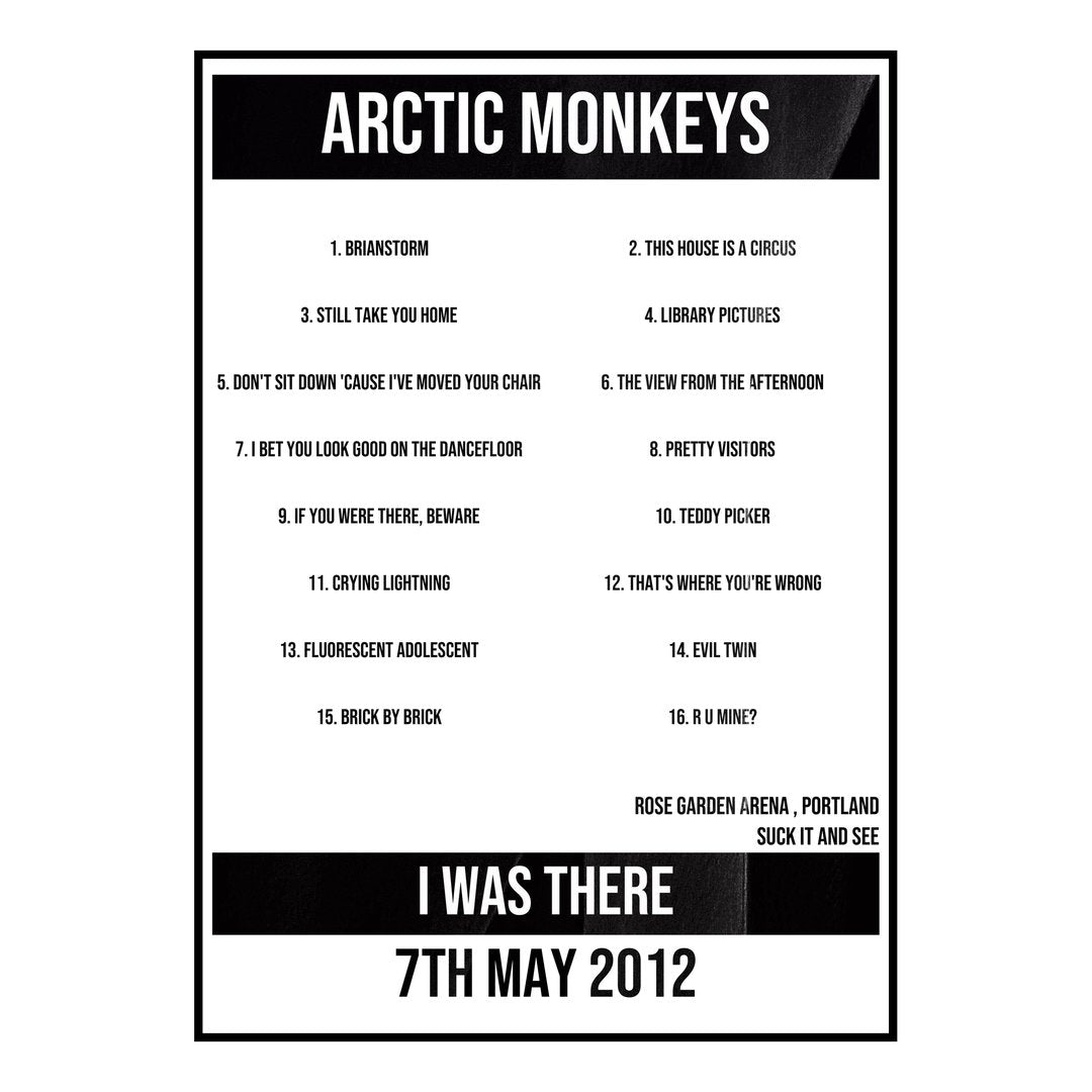 Arctic Monkeys Portland 7th May 2012 Setlist poster