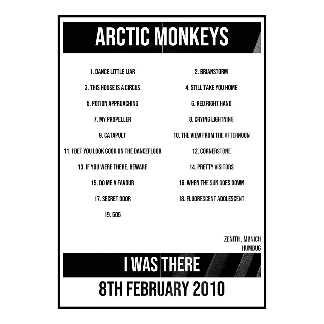 Arctic Monkeys Munich 8th February 2010 Setlist poster