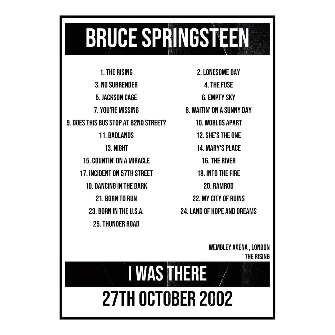 Bruce Springsteen London 27th October 2002 Setlist poster