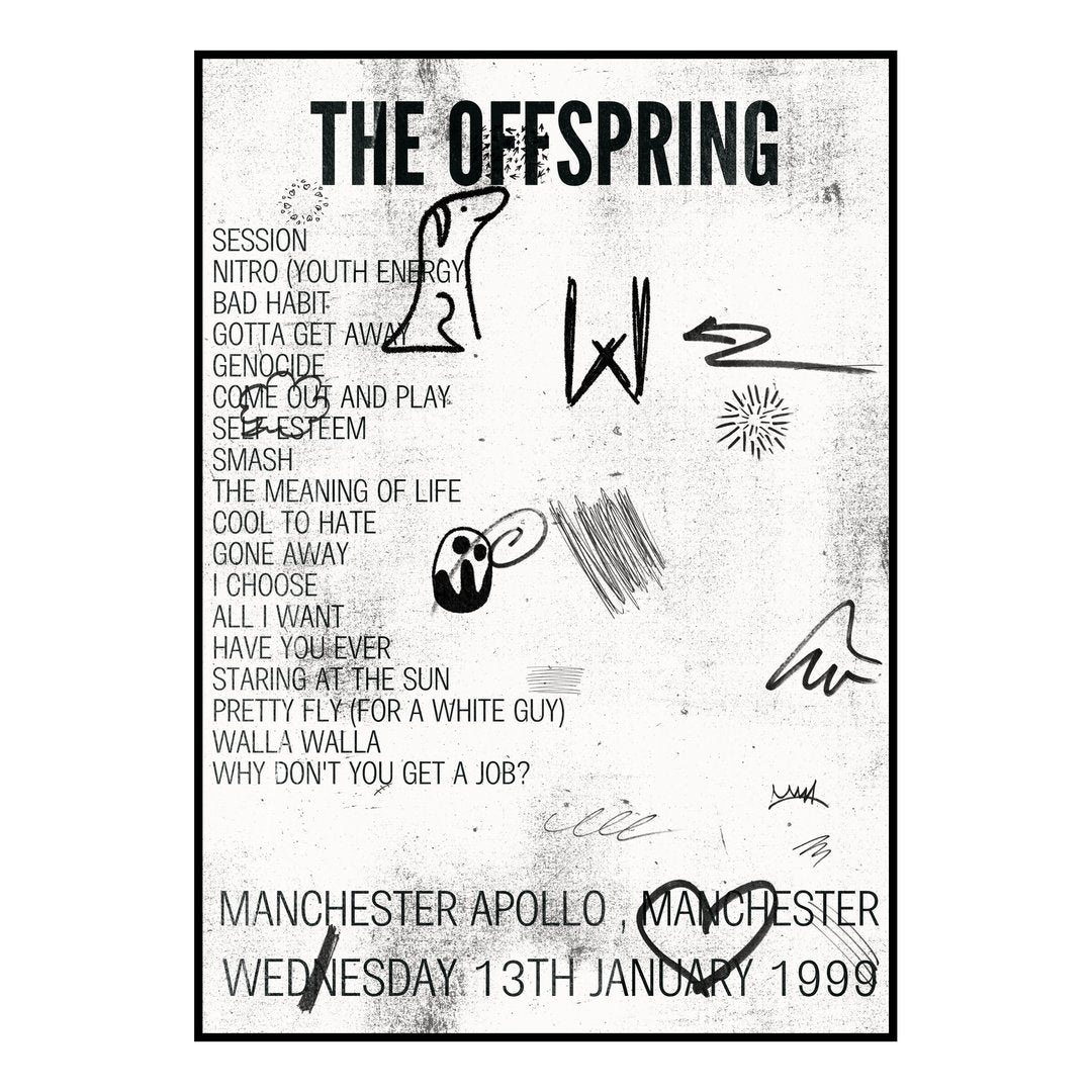 The Offspring Manchester 13th January 1999 Setlist poster