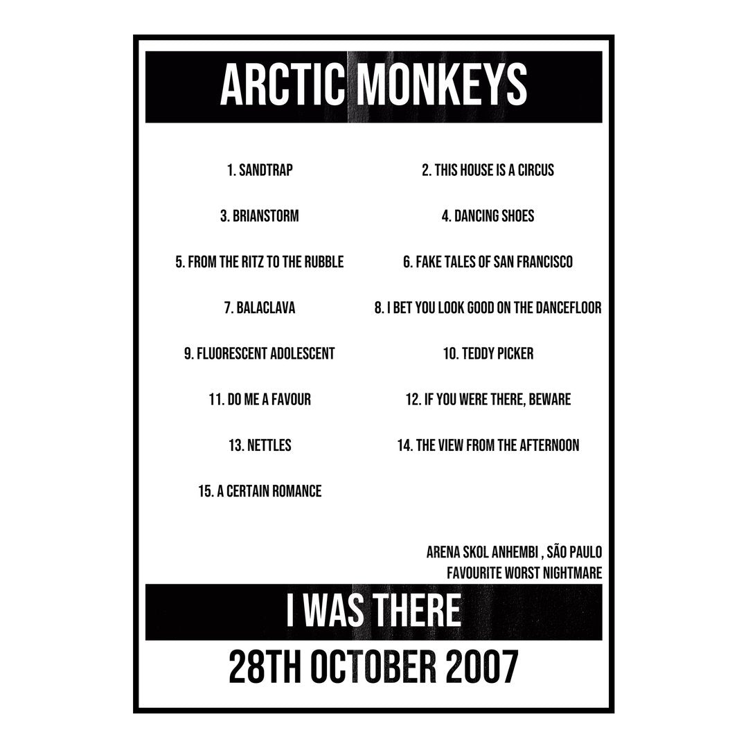 Arctic Monkeys São Paulo 28th October 2007 Setlist poster