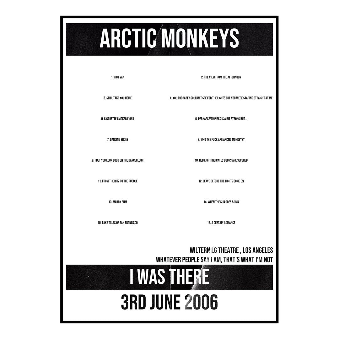 Arctic Monkeys Los Angeles 3rd June 2006 Setlist poster