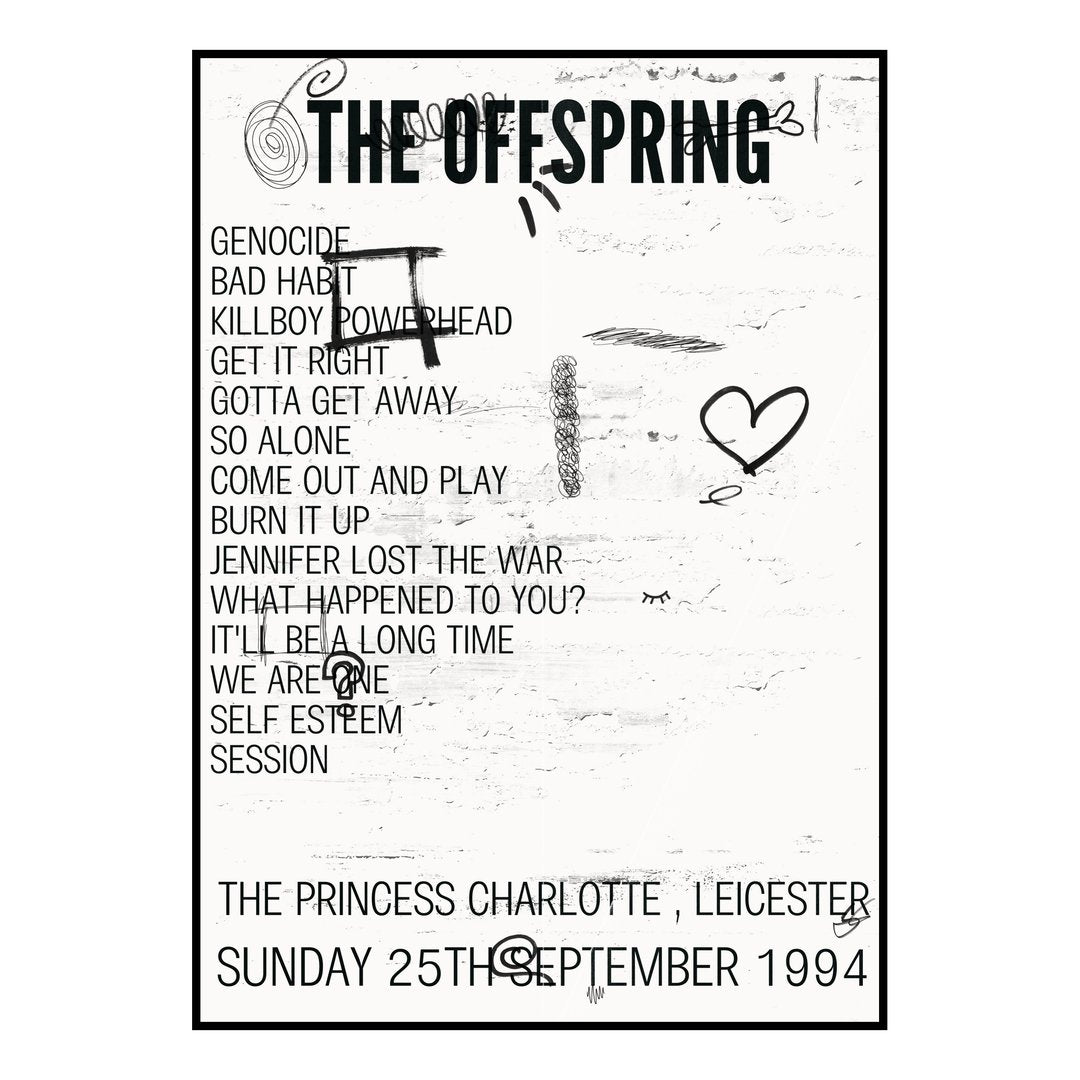 The Offspring Leicester 25th September 1994 Setlist poster