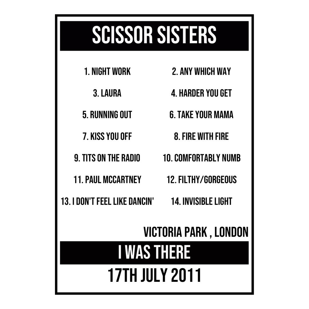 A Setlist Poster Featuring Scissor Sisters Gig from London in 2011