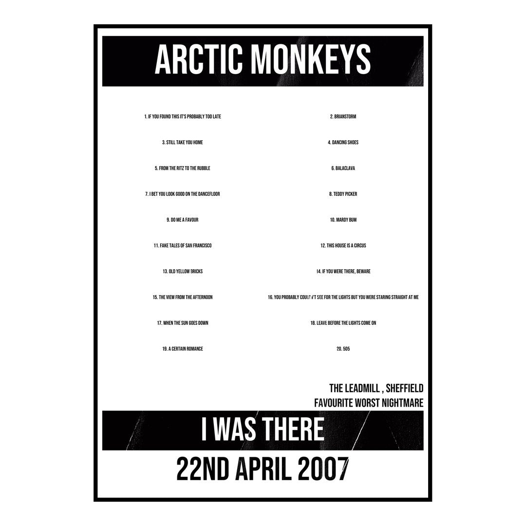Arctic Monkeys Sheffield 22nd April 2007 Setlist poster