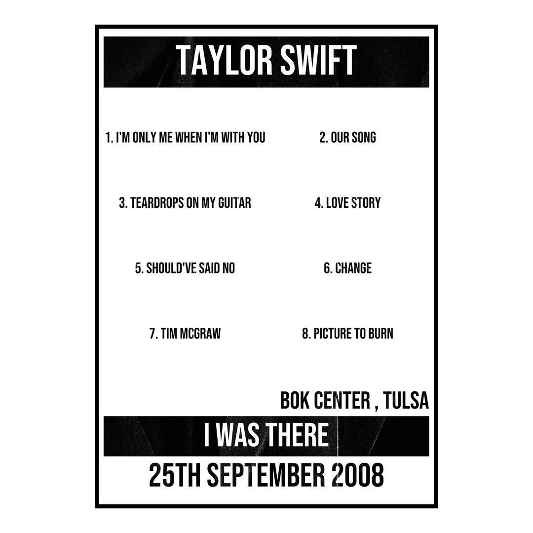 Taylor Swift Tulsa 25th September 2008 Setlist poster