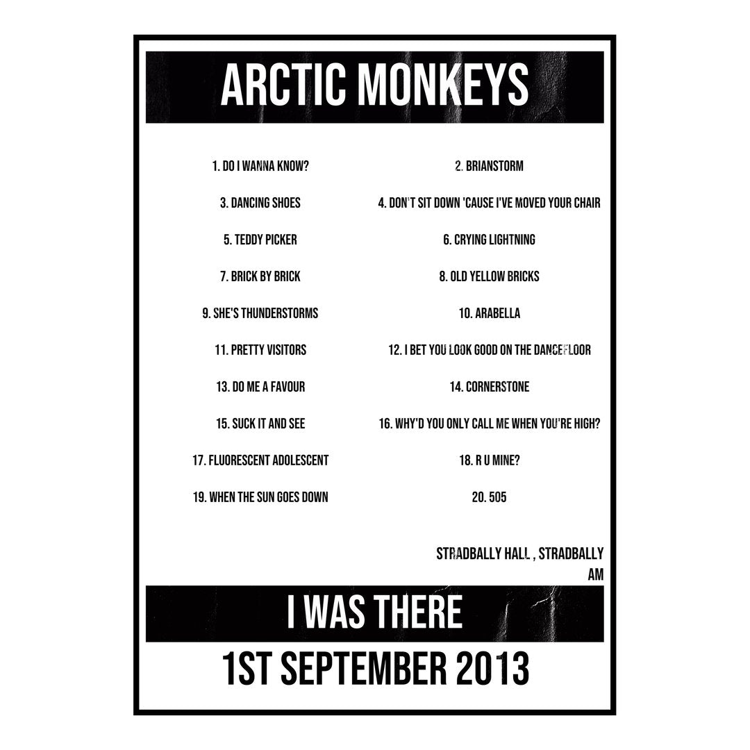 Arctic Monkeys Stradbally 1st September 2013 Setlist poster