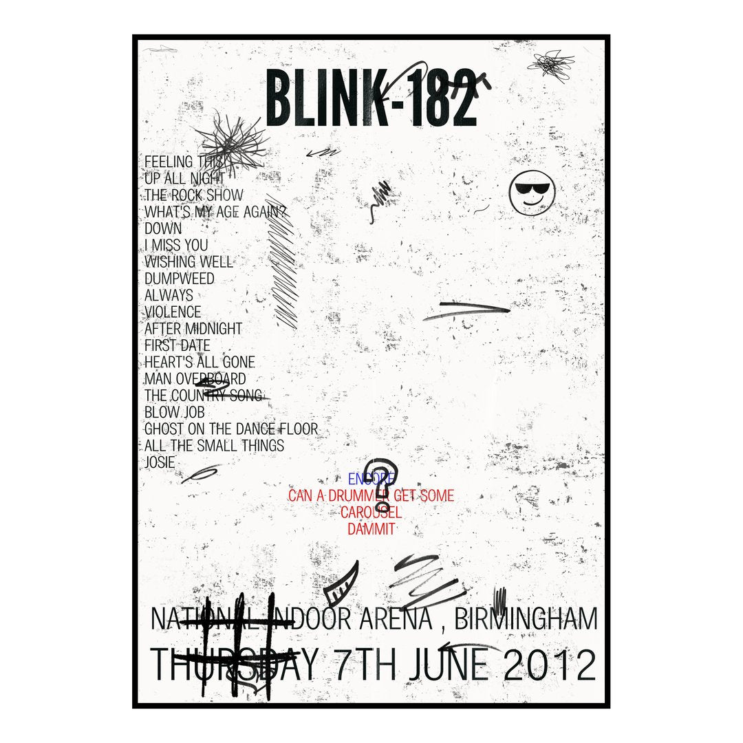 blink‐182 Birmingham 7th June 2012 Setlist poster