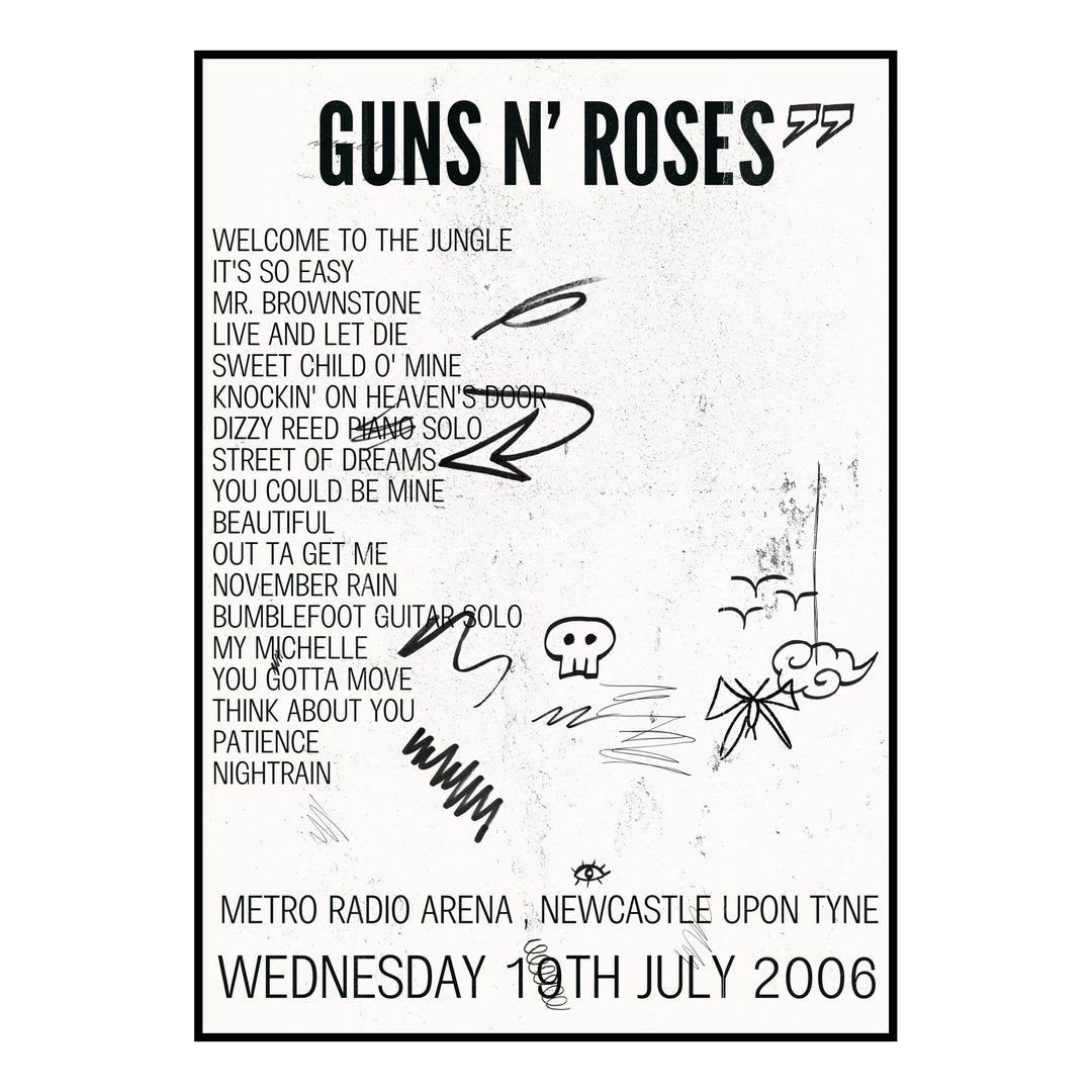 Guns N’ Roses Newcastle upon Tyne 19th July 2006 Setlist poster