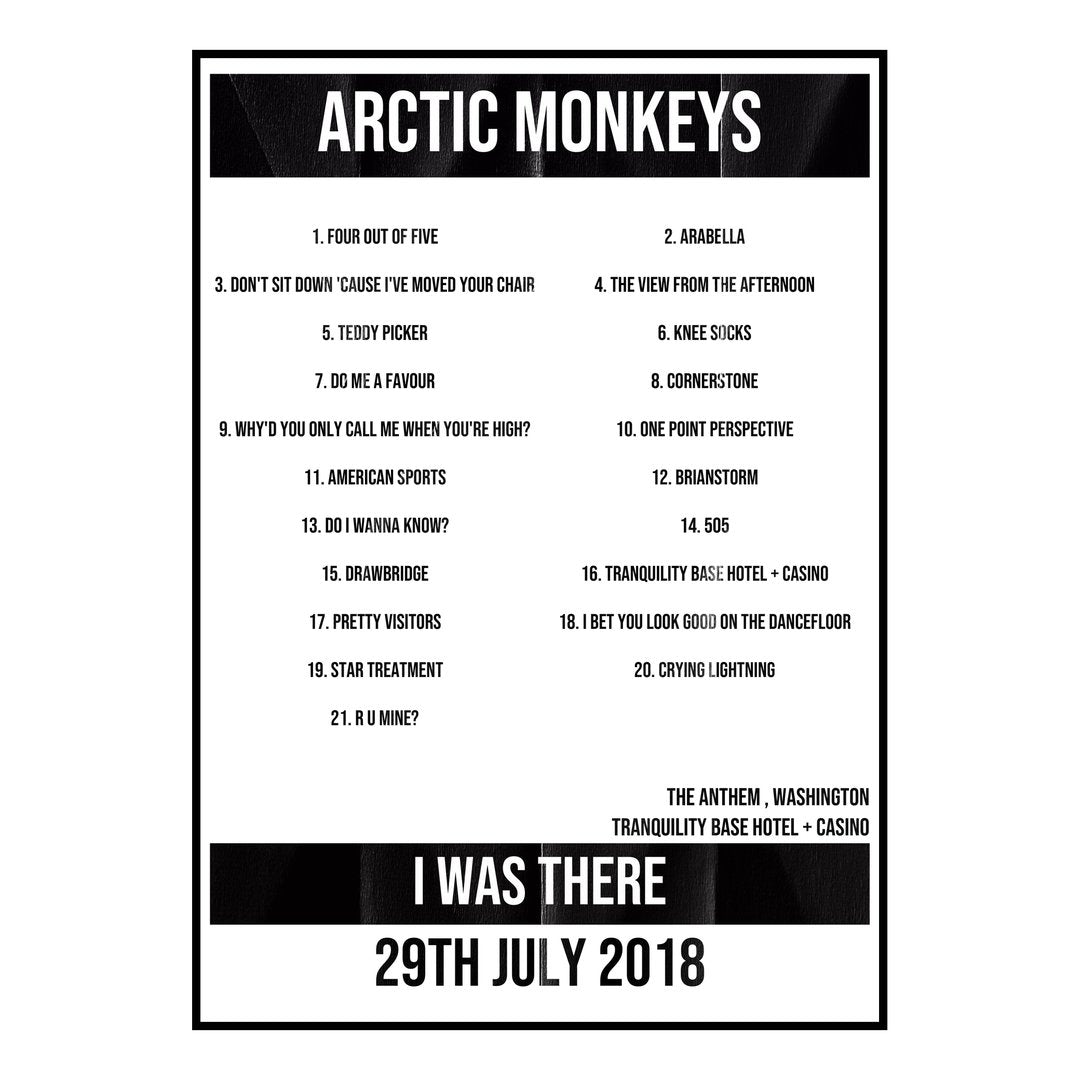 Arctic Monkeys Washington 29th July 2018 Setlist poster