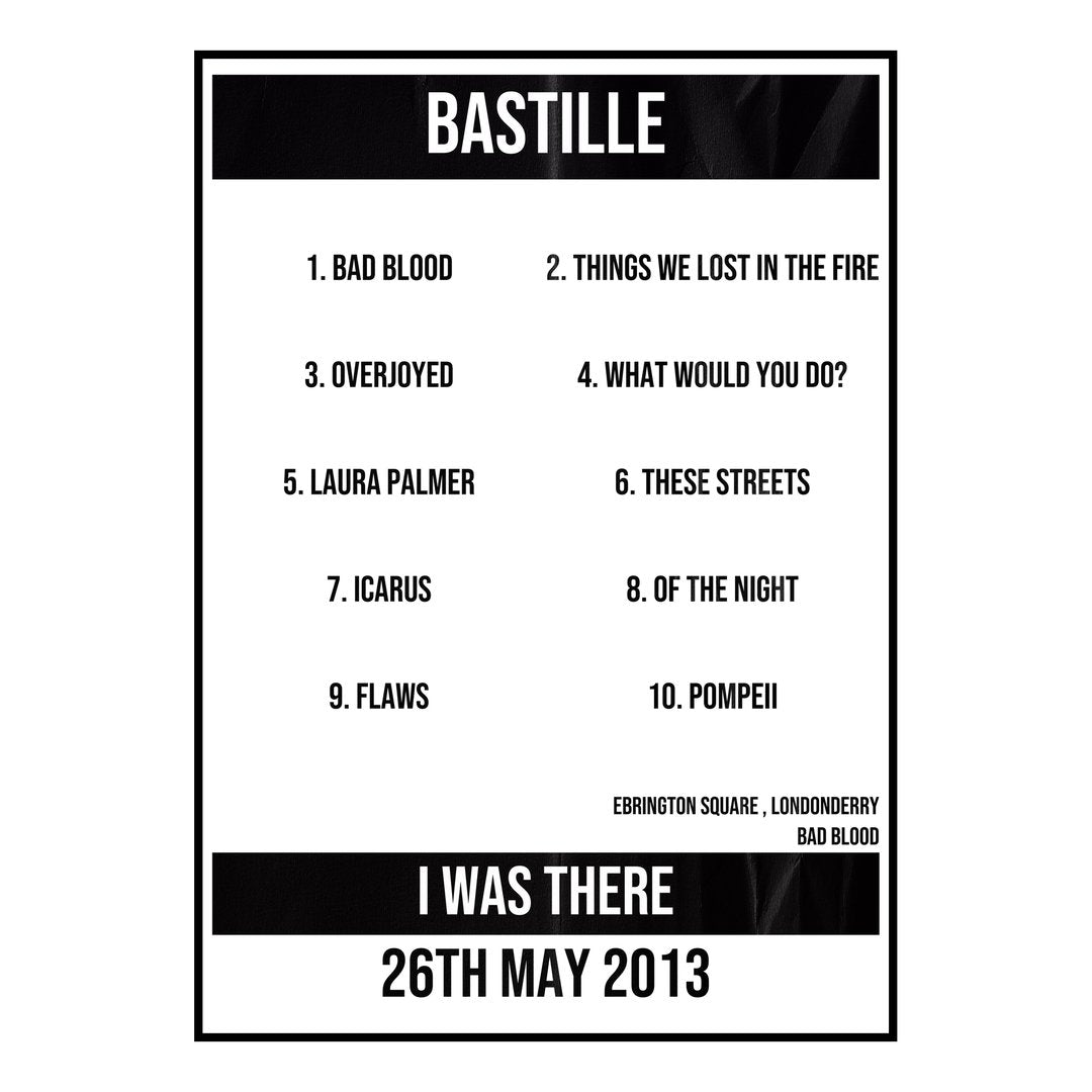 Bastille Londonderry 26th May 2013 Setlist poster