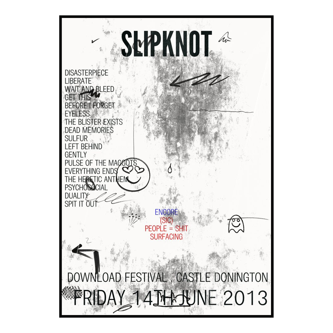 Slipknot Castle Donington 14th June 2013 Setlist poster