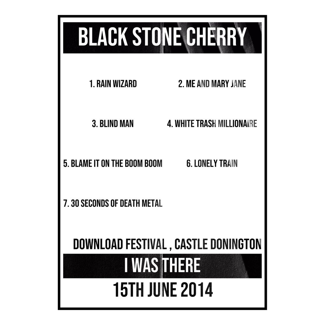 Black Stone Cherry Castle Donington 15th June 2014 Setlist poster
