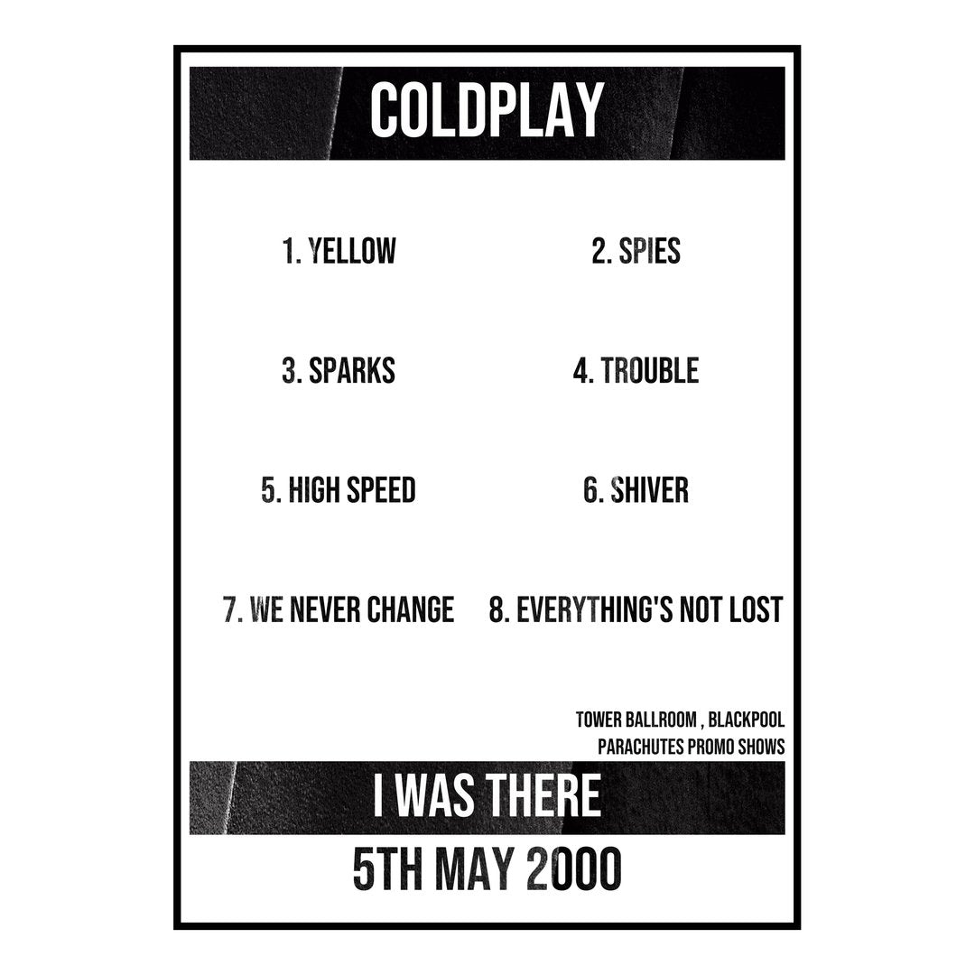 Coldplay Blackpool 5th May 2000 Setlist poster