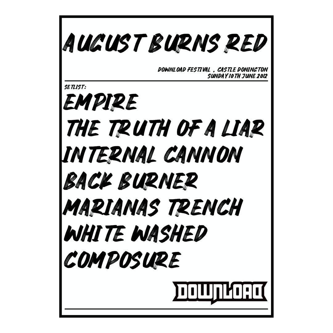 August Burns Red Castle Donington 10th June 2012 Setlist poster