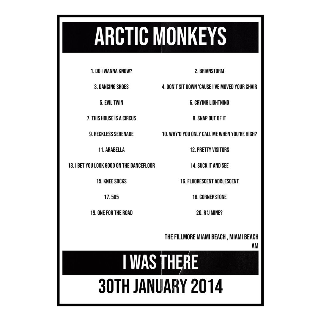 Arctic Monkeys Miami Beach 30th January 2014 Setlist poster