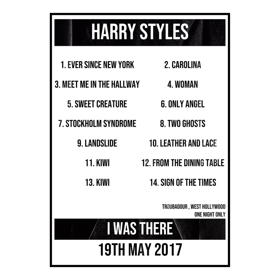 Harry Styles West Hollywood 19th May 2017 Setlist poster