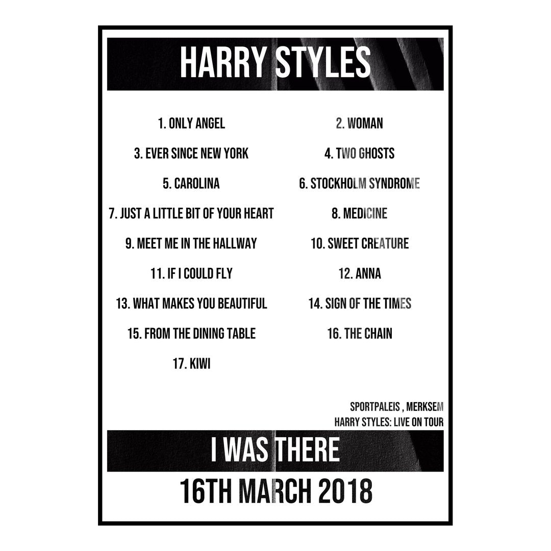 Harry Styles Merksem 16th March 2018 Setlist poster