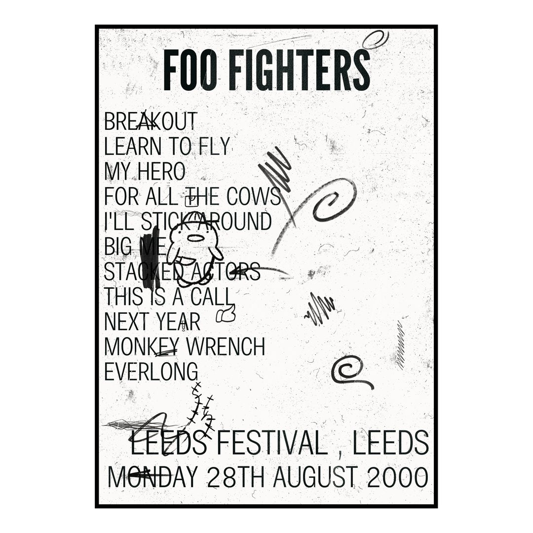 Foo Fighters Leeds 28th August 2000 Setlist poster