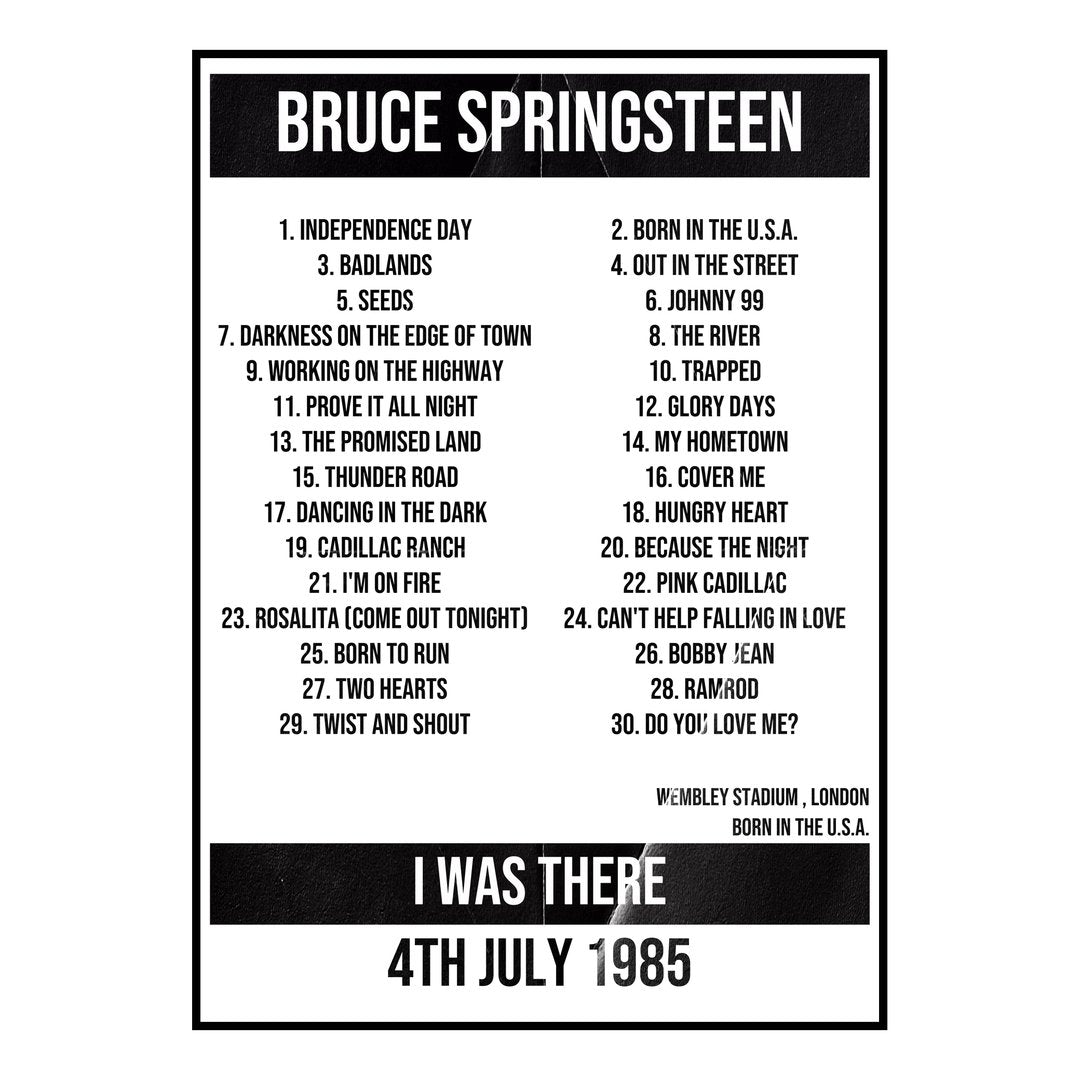 Bruce Springsteen London 4th July 1985 Setlist poster