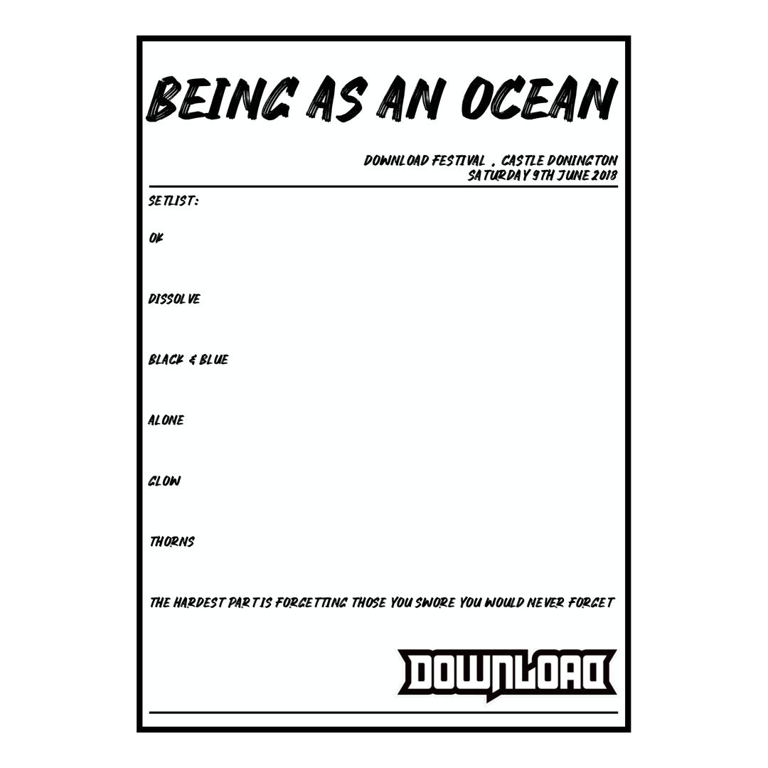 Being as an Ocean Castle Donington 9th June 2018 Setlist poster