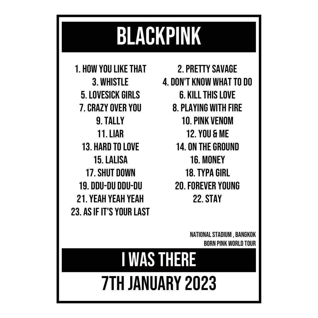A Setlist Poster Featuring BLACKPINK Gig from Bangkok in 2023