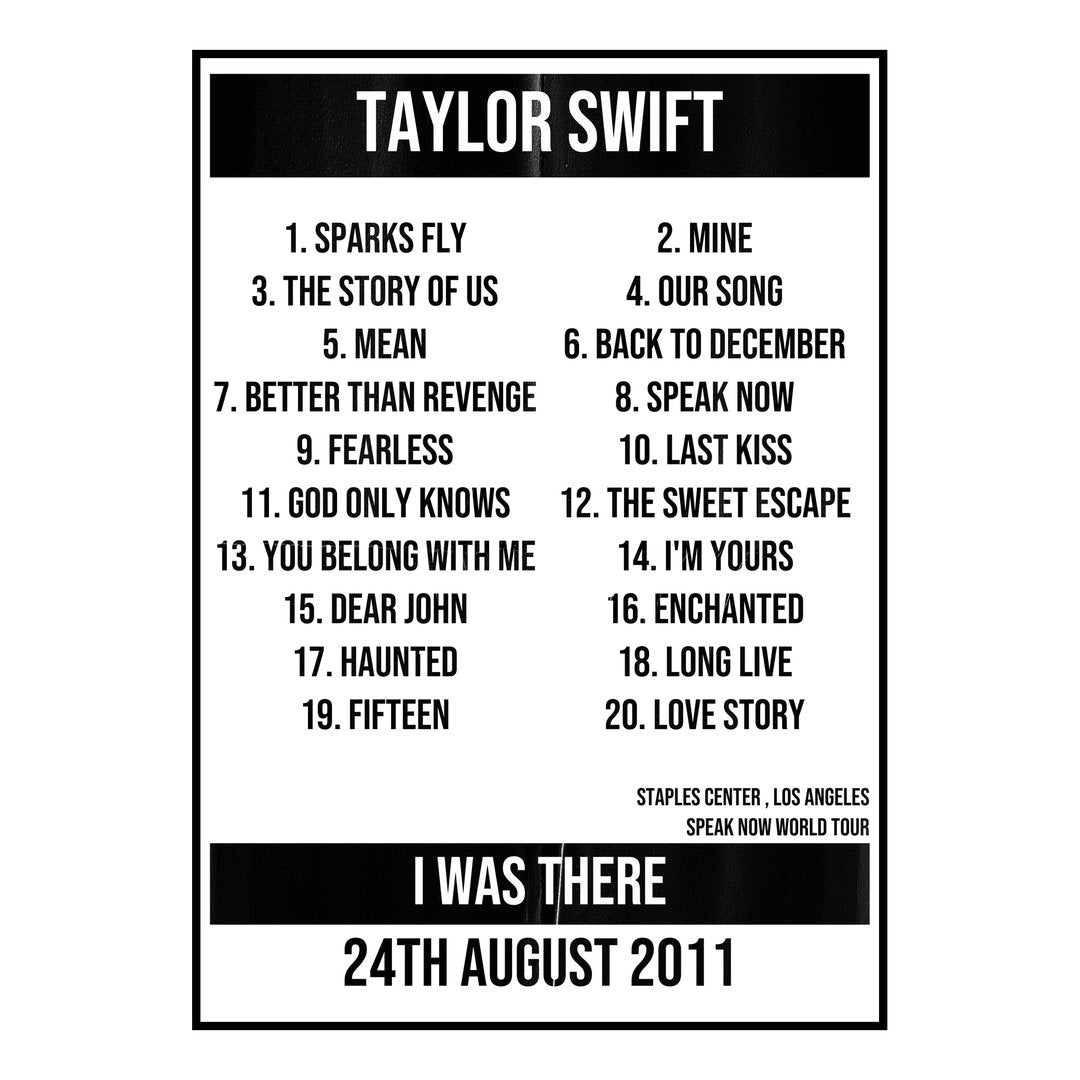 Taylor Swift Los Angeles 24th August 2011 Setlist poster