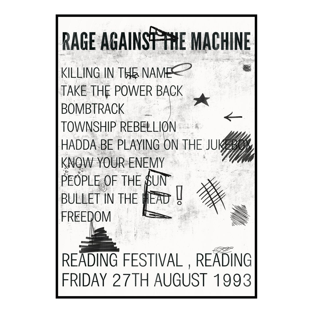 Rage Against the Machine Reading 27th August 1993 Setlist poster