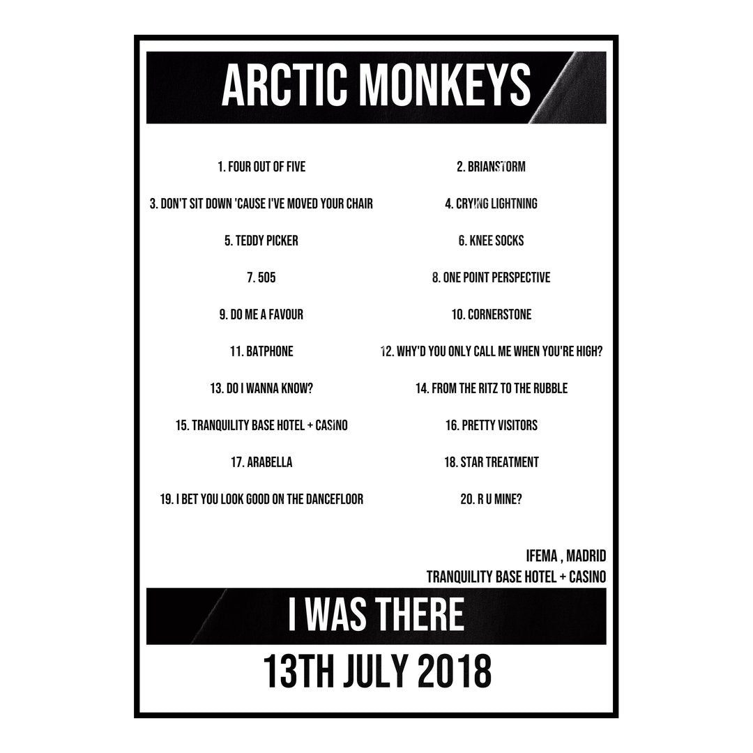 Arctic Monkeys Madrid 13th July 2018 Setlist poster