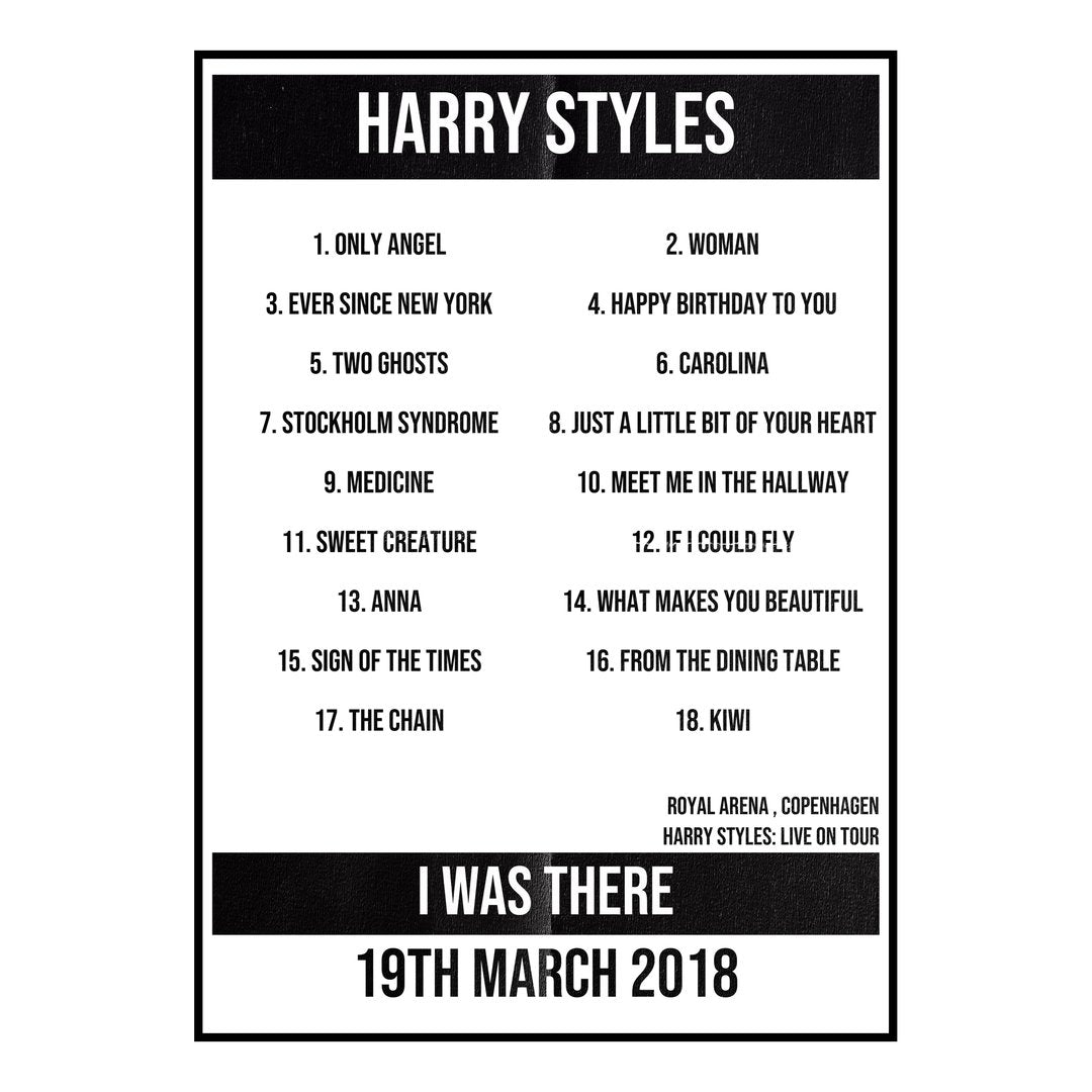 Harry Styles Copenhagen 19th March 2018 Setlist poster