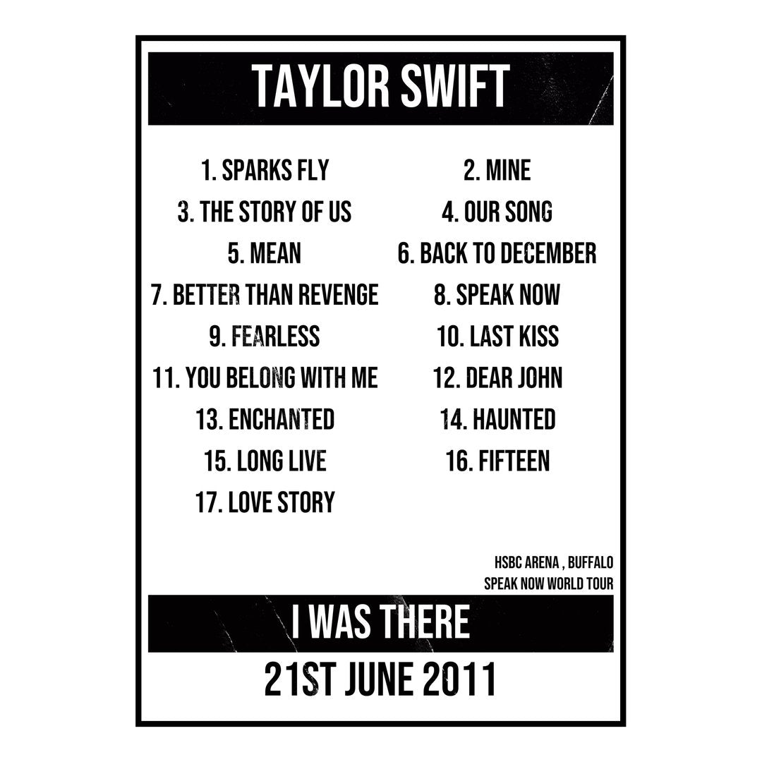 Taylor Swift Buffalo 21st June 2011 Setlist poster