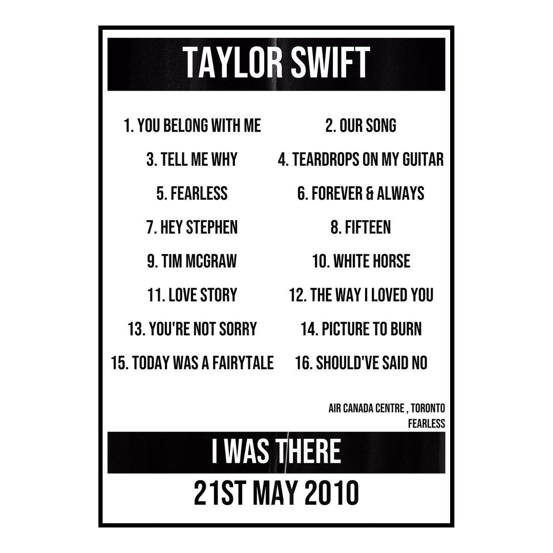Taylor Swift Toronto 21st May 2010 Setlist poster