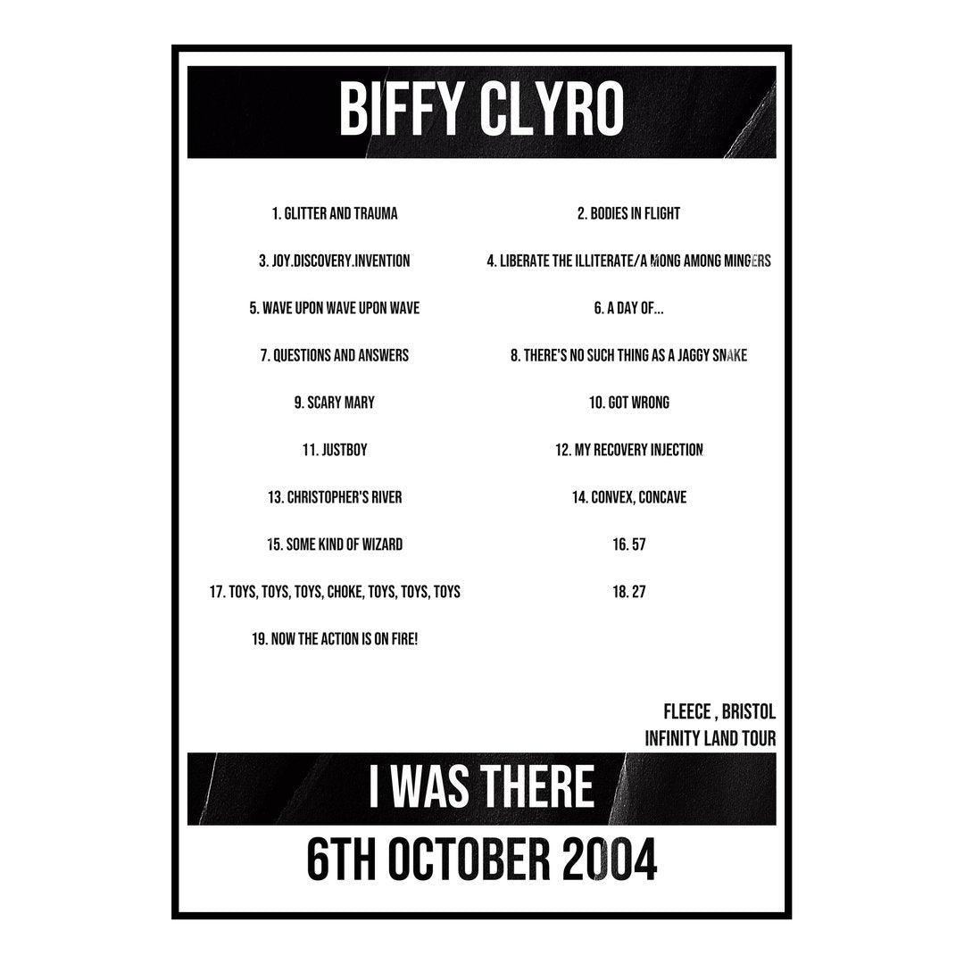 Biffy Clyro Bristol 6th October 2004 Setlist poster