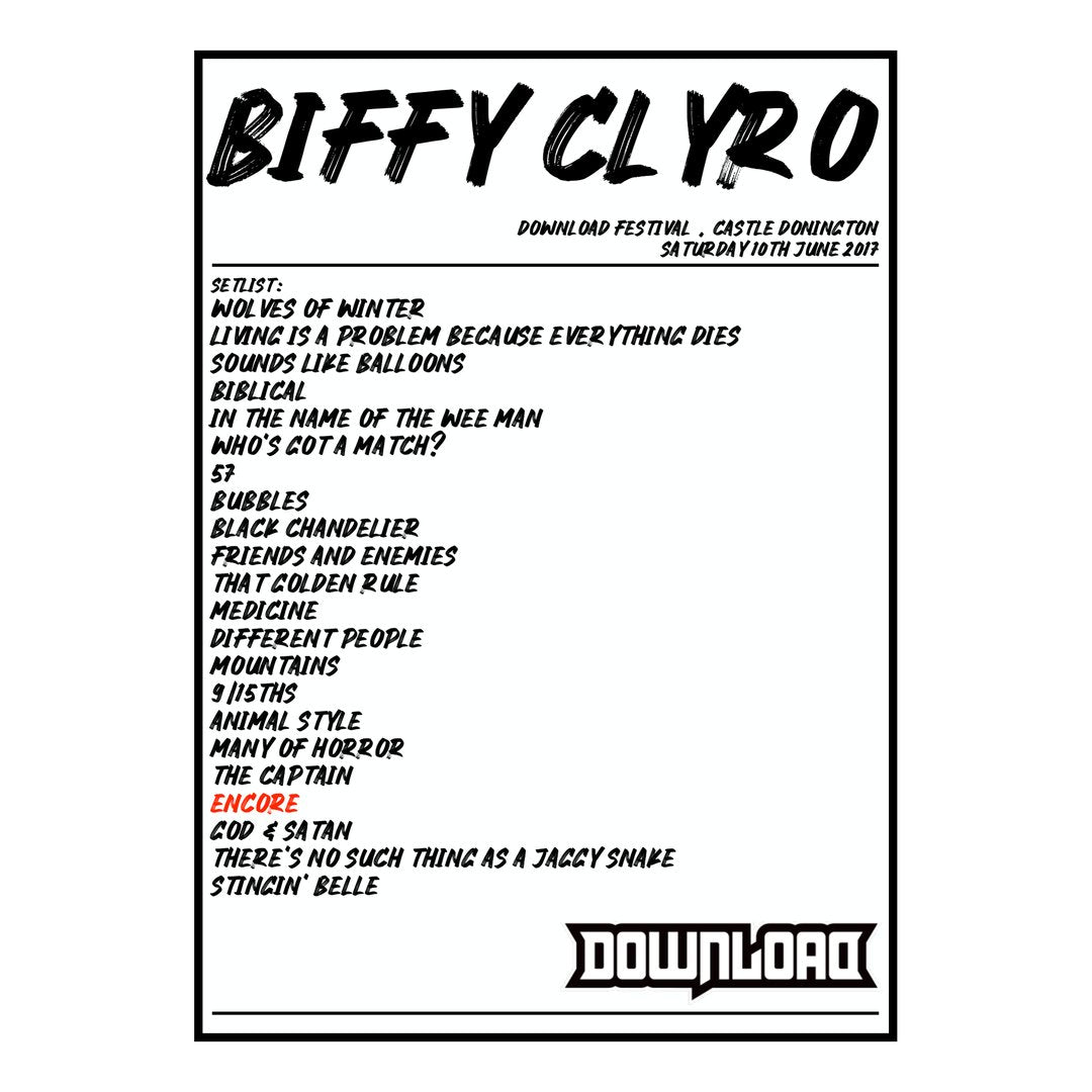 Biffy Clyro Castle Donington 10th June 2017 Setlist poster