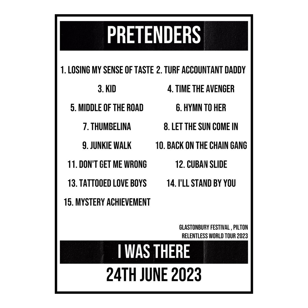 Pretenders Pilton 24th June 2023 Setlist poster