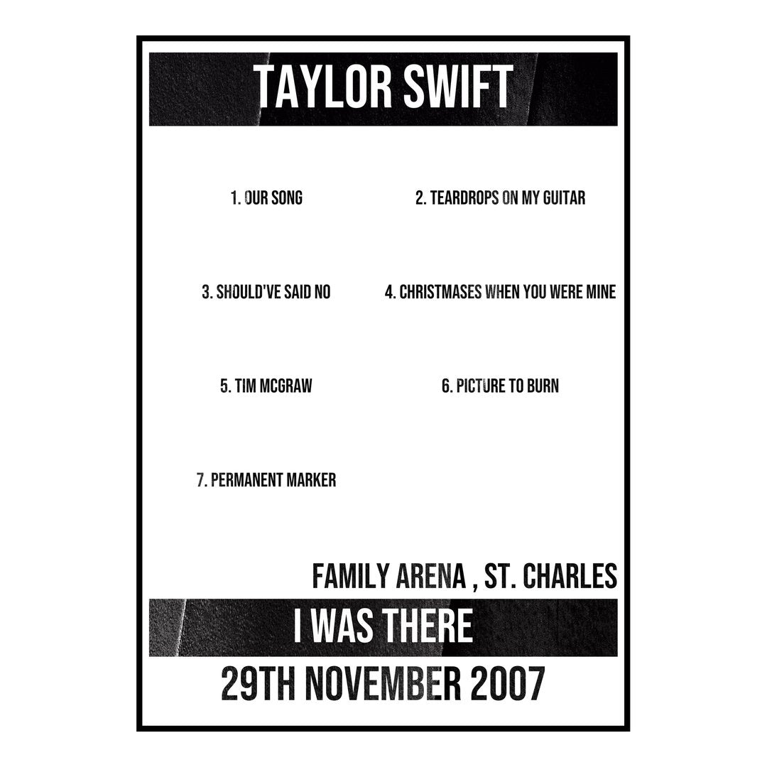 Taylor Swift St. Charles 29th November 2007 Setlist poster